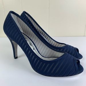 ADRIANNA PAPELL | Navy Flirt Chiffon Peep Toe Heel